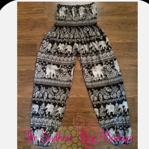 5⭐Rated!! Black Elephant Shirred Waist Thai Pants